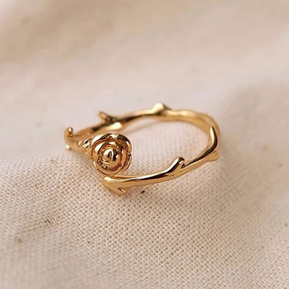Dainty Gold plated brass rose and thorn ring